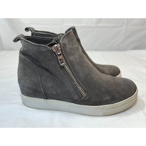 Steve Madden Womens Shoes 8.5 M Gray Wedge Ankle Close Toe Zip Heel Leather - Picture 10 of 12